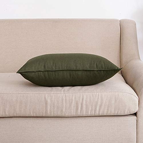 Jeanerlor Natural Cotton Linen Green Decorative 12"X20" Throw Pillow Case Cushion Cover With Twin Needles Stitch On Edge For Lumbar, (30 X 50Cm), 2 Pcs, Green #TOP7