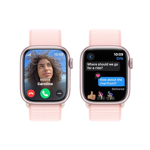 Image of Apple Watch Series 9 [GPS + Cellular 41mm] Smartwatch with Pink Aluminum Case with Pink Sport Loop. Fitness Tracker, ECG Apps, Always-On Retina Display, Carbon Neutral