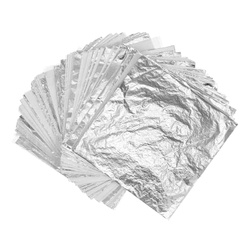 VILLCASE 100pcs Silver Foil Sheets 14x14cm Gold Foil Paper Imitation Gilding Leaves for DIY Crafts