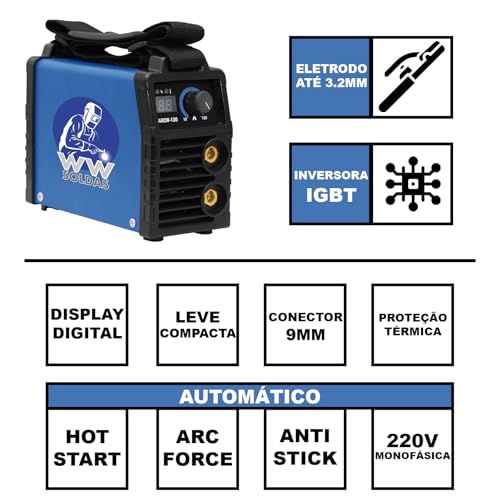 Inversora de Solda Eletrodo MMA Arcw-120, Hot start, Anti stick, 120A, 220V WWSoldas