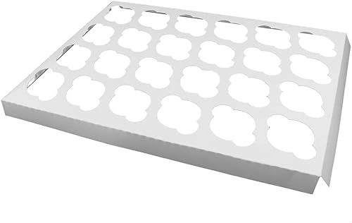 Miniatura 3 de O'CREME Caja rectangular para cupcakes de 14 x 10 x 4 pulgadas de alto, color blanco con ventana transparente e inserto para 24 mini cupcakes,