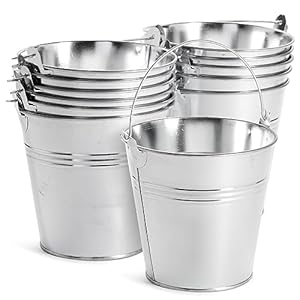 Juvale 12 Pack Galvanized Metal Buckets with Handles for Party Decorations, Small Tin Pails (4.7 in)