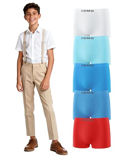 Channo Calzoncillos de Niño Sin Costuras: Boxer de Licra Suave para Niños y Adolescentes de 4 a 16 Años para el Colegio Instituto Deporte y Casa Pack de 5 (LisoA 8-10 años)