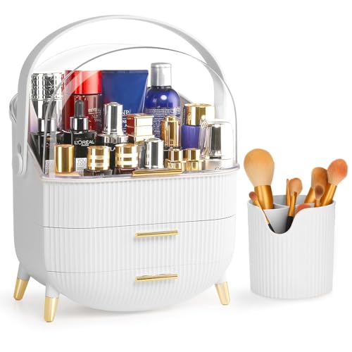 Suyoo Makeup Organiser and Storage + Makeup Brush Holder Clear Cover Cosmetic Display Case with Lid Storage Box Brush Storage Box, Organisers for Bathroom Countertop (White) Suyoo Makeup Organiser and Storage + Makeup Brush Holder Clear Cover Cosmetic Display Case with Lid Storage Box Brush Storage Box, Organisers for Bathroom Countertop (White)