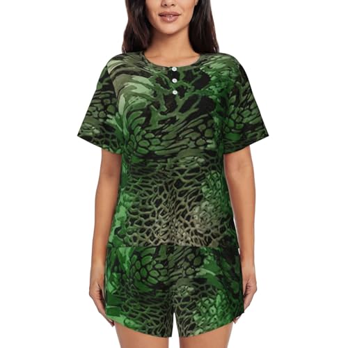 Ensemble de pyjama imprimé serpent vert en maille soyeuse haut de gamme