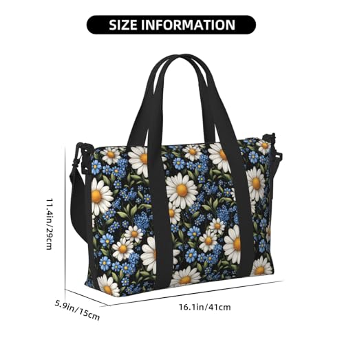 Blue and White Daisies Print Travel Duffle Bags for Women, Personal Item Overnight Weekender Sport Carry On Gym Bag for Men Women2