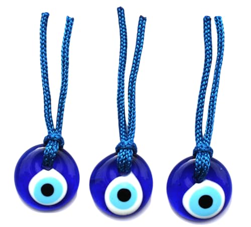 Nevfactory Turkish Blue Evil Eye Wall 4 cm Hanging Ornament – Turkish Nazar Beads - Triple Evil Eye Home Protection Charm Set of 3