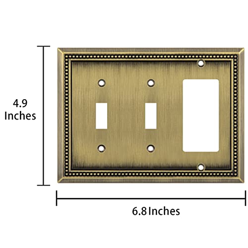 Image of Henne Bery Sunken Pearls Heavy Duty Decorative Wall Plate Switch Plate Outlet Cover (Double Toggle /Single Decorator, Antique Brass)