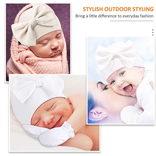 Newborn Beanie Hat Gloves Set, Baby Girl Beanie Spring Summer Autumn Winter Hats For 0-6 Months Infant Cotton (0-6 Months, Pink White Gray (9Pcs #TOP6