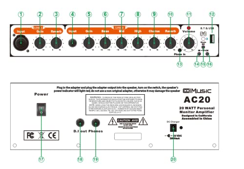 Acoustic Guitar Amplifier, 20 Watt Bluetooth Amp For Guitar Acoustic With Reverb Chorus Effect, 3 Band Eq #TOP5