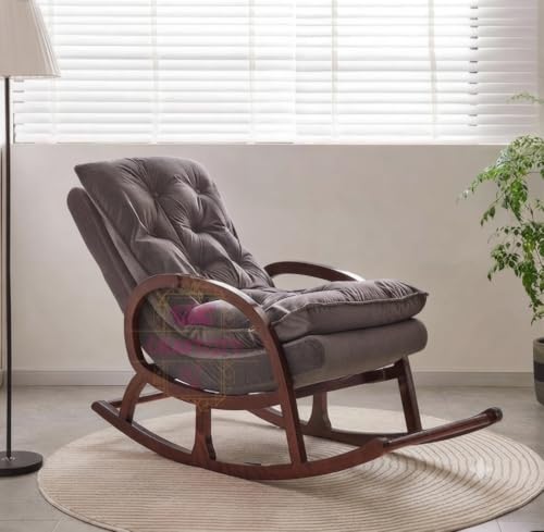 Image of CRAFTCITY Solid Sheesham Wood Relaxing Chair with Ottoman (Dark Grey)