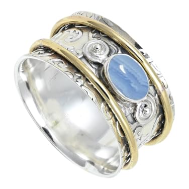 Blue Lace Agate Gemstone Silver plated Meditation Ring For Men Women Gift Item Handmade Jewelry SILVERNROCK ERG1212CG (US-6.5)