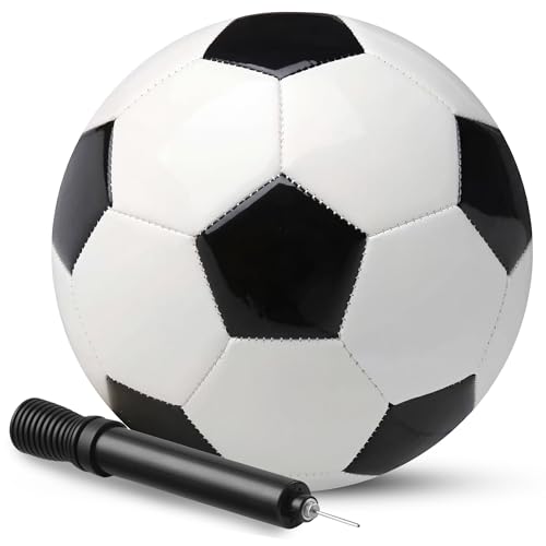 PlayBolt Soccer Ball Size 4 with Pump - Black & White Training Practice & Match Ball for Kids, Youth and Adults (Pack of 1)