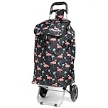 Hoppa Shopping Trolley on Wheels 57L Flamingo Print | Foldable Shopping Cart with Lightweight Frame, Secure Lid & Rear Pocket | Pull Along Trolley for Supermarket & Daily Use | Collapsible Carrier
