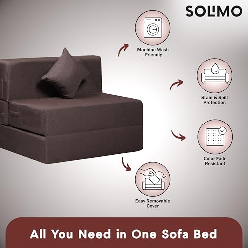 Image of Amazon Brand - Solimo 1 Seater 3 * 6 Jute Fabric Washable Cover Sofa Cum Bed with 1 Cushion 1 Seater Double Foam Fold Out Sofa Cum Bed (Finish Color - Brown Delivery Condition - Pre-Assembled)