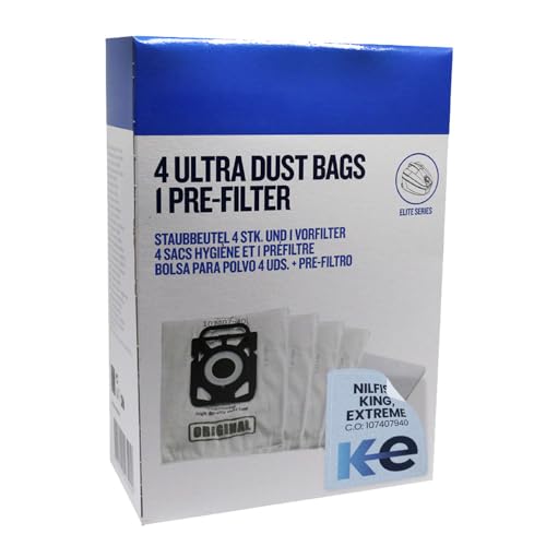 Anakel Home Nilfisk 107407940 Pack 4 Sacs d'aspirateur + Préfiltre Compatibles avec les Aspirateurs Nilfisk King, Extreme et Elite Series