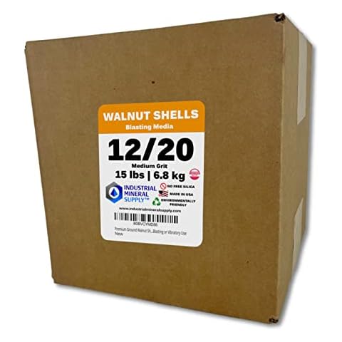 Premium Ground Walnut Shell Media Grit Size 12/20-15 lbs/6.8 kg - Medium Grit Walnut Shells for Tumbling, Blasting or Vibratory Use Cover
