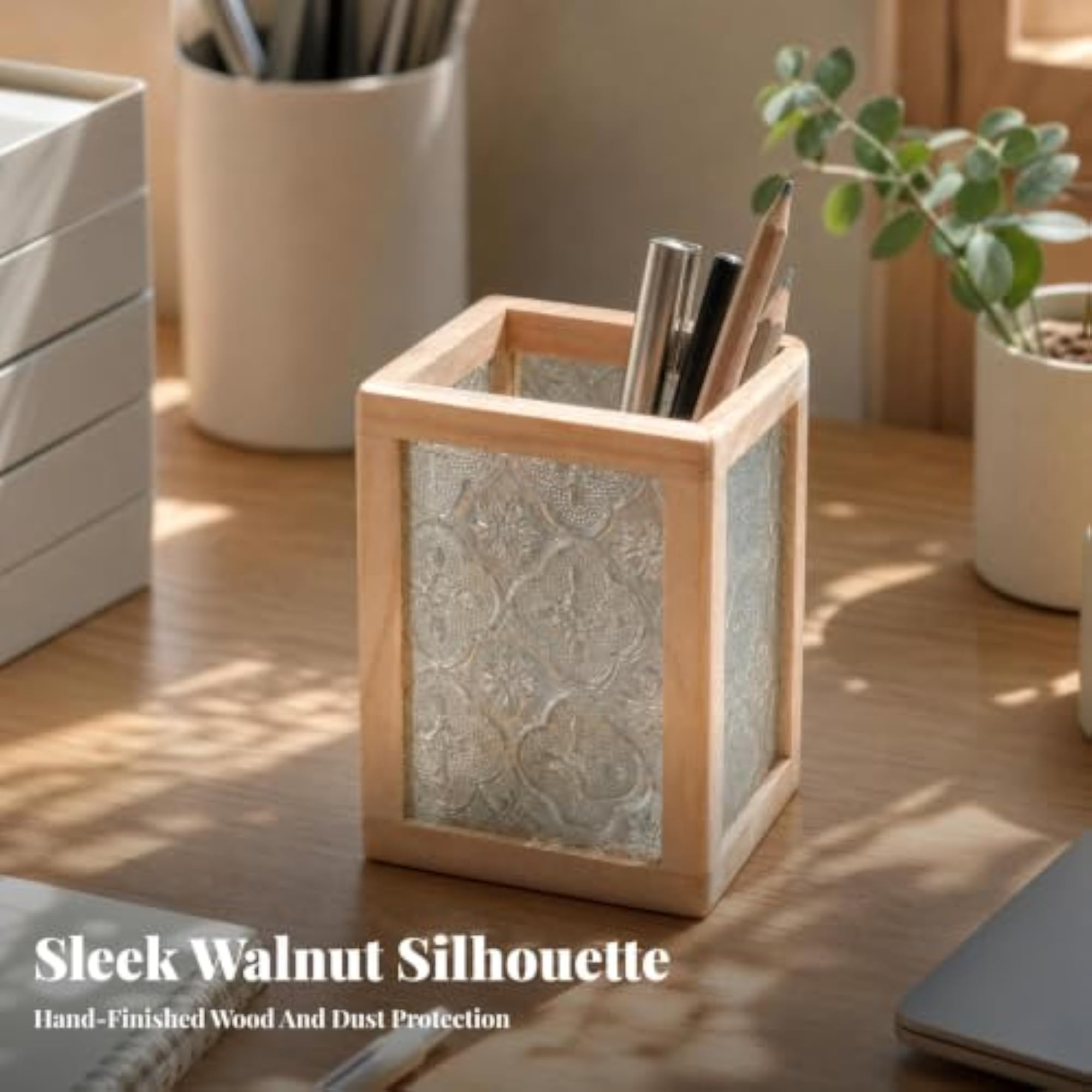 Rectangular Glass Side Storage Container with Wood Frame
