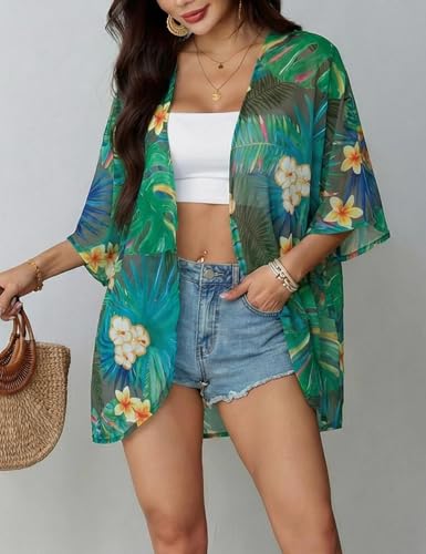 Image of Chunoy Women Floral Beach Wear Cover Up Chiffon Kimono Cardigan Open Front Blouse Beach Resort Wear for Swimwear 2026