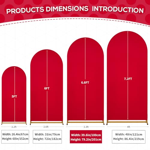Image of SoarDream Red Arch Backdrop Cover 6.6FT Spandex Fitted Red Wedding Arch Covers Round Top Chiara Arches Backdrop Cover Fabric for Birthday Balloon Wedding Party Decoration
