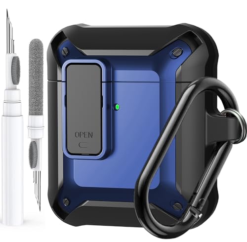 Image of Olytop for Airpods 2nd 1st Generation Case Men Lock with Cleaner Kit, Rugged AirPod 2 /1 Gen Protective Hard Cover Shockproof Skin Boys Women with Keychain for Apple iPods 2nd /1st Cases, Black