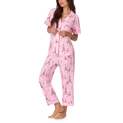 Image of Bed Head PJs Womens Matching Pajamas - Soft Organic Cotton Button Down PJ Shirt & Cropped Pants Set - Loungewear & Sleepwear
