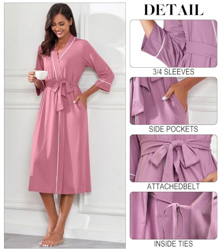 Image of PrinStory Womens Robe Long Knit Bathrobe Lightweight Soft Robes Ladies Bath Robe