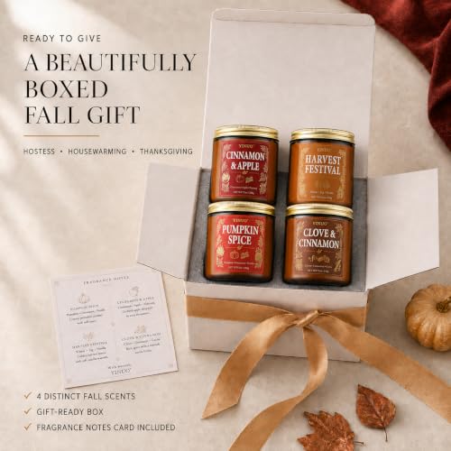 Image of Fall Scented Candles Gift Set, 4 Pack Soy Coconut Wax Pumpkin Candle Set