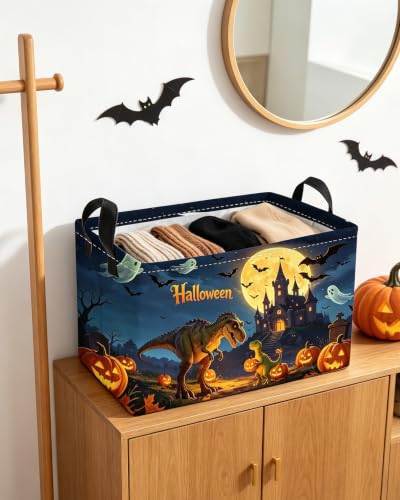 Image of Essme Rectangular Dinosaur Basket,Kids Storage Bins Organizer with Handles for Halloween Room Decor, Gift Basket,Shelf Basket.(Real Dinosaur)