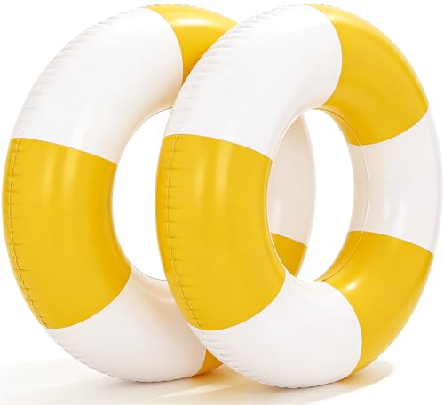 2PCS 37" Inflatable Pool Floats for Adult Striped Swim Ring Pool Floaties Inflatable Swimming Pool Raft Party Water Summer Beach Lounger Float Party Supplies (3Q-Yellow)