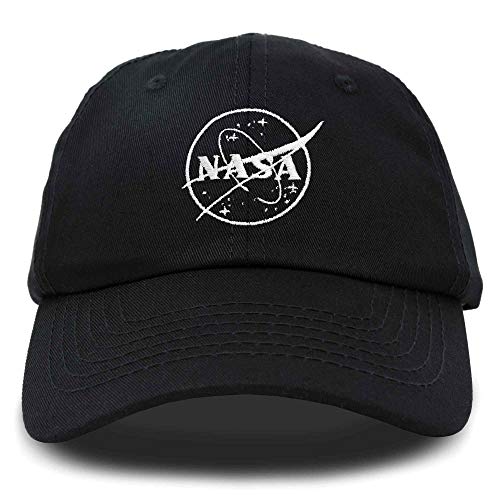 Dalix Nasa White Meatball Insignia Hat Soft Baseball Cap Embroidered In Black #TOP11