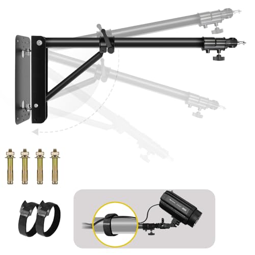 Julius Studio [1 Pack] ***Extra Super Heavy Duty Triangle Boom Arm Wall Mount Bar, 180Â° Degree Rotating Angle Control Adjustable, Universal Mount for Ring Light, Lighting Fixtures, Flash, JSAG862