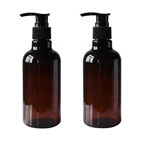 2PCS 250ML 8OZ Amber Empty PET Plastic Pump Bottles Refillable Dispensing Containers for Conditioner Body Wash Hair Gel Liquid Hand Soap DIY Lotion's and Massage Oil's Cover