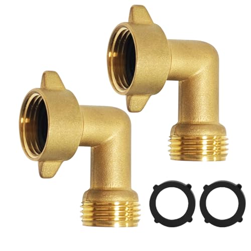 Image of 2 Packs Garden Hose Adapter,90 Degree Hose Elbow For RV Water Hoses,3 /4 inch Garden Hose Connector,Camper Water Hose,Garden Hose Elbow Solid Brass Adapter