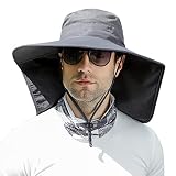 ALANGDUO Wide Brim Sun Hat with Neck Flap for Men Women UPF 50+Waterproof Fishing Hiking Safari Hat