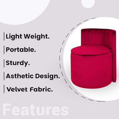 Image of Ottoman Stool for Living Room | Poof Puffy Foot Rest Stool | Upholstered Sitting Pouffe with Backrest | Pouf Mudda for Dressing Table, Home Decor & Office (Red)