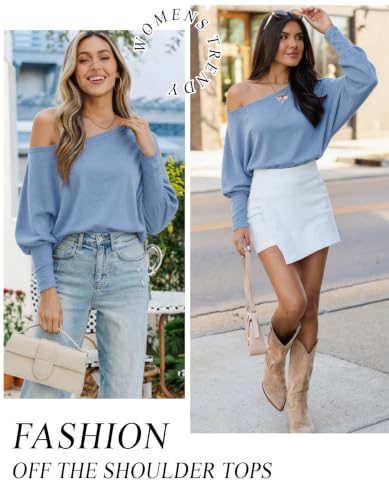 Image of Aifer Women's Off The Shoulder Tops Sexy Long Sleeve Shirts Oversized Fashion Casual Batwing Sweaters Pullover Tunic Tops