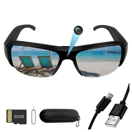 Nisanuki Action Cam, 32GB Sportbrille mit Kamera, Mini Actionkamera 1080P HD, Kleine Videokamera Sonnenbrille Kamera Videoaufzeichnungsbrille unterstützt Foto für Outdoor Aktivitäten UV-Filter