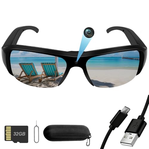 Nisanuki Caméra Espion, 32GB Mini Lunette Espion, 1080P HD Camera Cachee Lunettes de Soleil, Portable Caméscope Sport Enregistreur Vidéo Prise de Photos pour...
