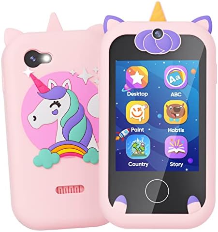 Lizzbey Kids Phone Toddler Toys for Girls Age 3-8,Birthday Unicorns Gifts for Girls Age 3-6,Portable Touchscreen Learning Toy for 3 4 5 6 7 8 Year Old Girl with Camera 8G SD Card