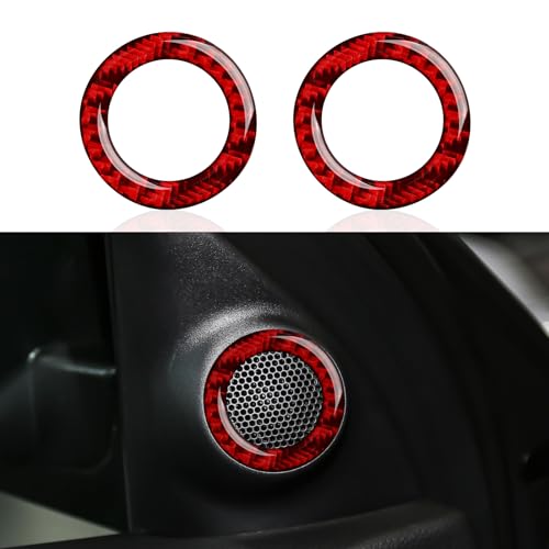 Image of Car Speaker Cover Decals for 2011-2024 Dodge Durango / 2011-2021 Jeep Cherokee WK2 / 2022 WK Accessories Carbon Fiber Stickers, Red