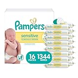 Pampers Baby Wipes, Sensitive, Water Based Wipe, Clinically Proven, Hypoallergenic, and Unscented for Babies, 1344 Wipes Total (16 Flip-Top Packs) [Packaging May Vary]