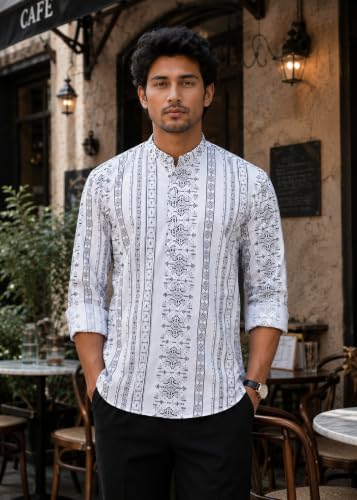 Image of Majestic Man Men's Cotton Regular Fit Short Printed Designer Kurta