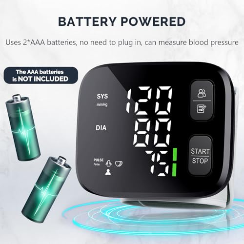 FOTOSY Blood Pressure Monitor LED Backlit Display Automatic Wrist Cuff Blood Pressure Monitors for Home Use 120x2 Reading Memory with Carrying Case, Black - Thumbnail 4