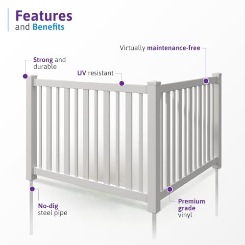 4ft H x 6ft W (1 Panel + 1 Post) No Dig WamBam Sturbridge Fence Kit, White Vinyl Picket Fence Panel, Easy DIY Installation Fence Panel Kit, Durable Outdoor Fence for Yard or Pool, BL19103