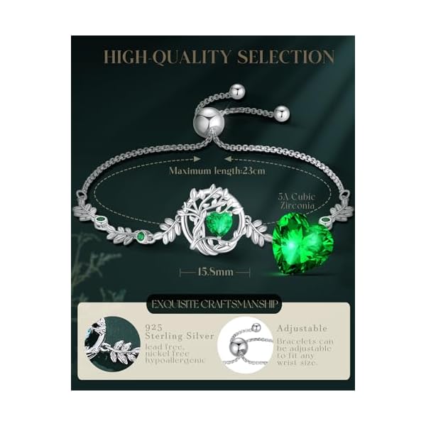 FANCIME Tree of life Birthstone Bracelet for Women Sterling Silver Tree Jewelry Birthstone Charm Bracelet Gemstone Anniversary Birthday Christmas Gifts for Wife Mom Her - Image 5