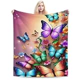 Ultra Soft Cute Butterfly Decor Butterfly Blanket Flannel Throw Blanket Bedding Suitable for Travel Camping Living Room Sofa Bedroom Decoration Gifts (Style-5, 50inx40in)