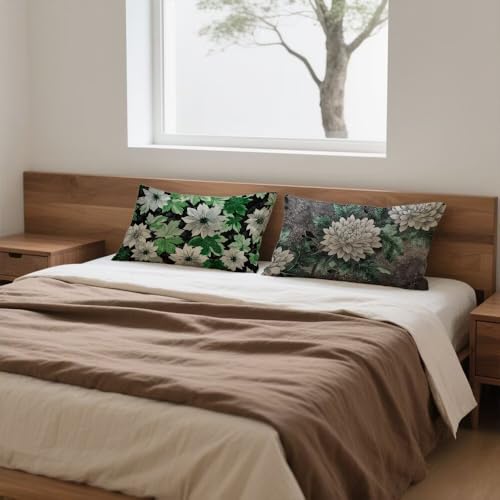Housse coussin oreiller avec fermeture éclair invisible velours blanc vert 70x90