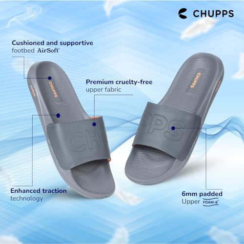 Image of CHUPPS Pure Black Drift Orthopedic Slippers | Soft Footpharma Footbed | Breathable Ventilation Holes | Lightweight Flip Flops | Anti-Skid Chappals for Everyday For Mens