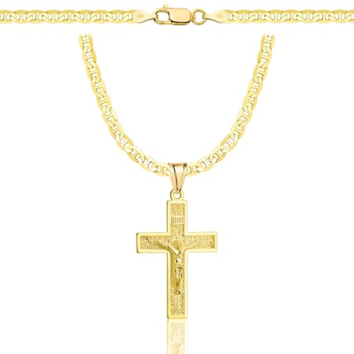 AMAR OPRAVA Gold Damen/Herren Kette mit einem 925/585 Kreuz, original geflochten, Breite 3,8 mm, Goldkette- Halskette, kreuz kette gold 585, 60 cm